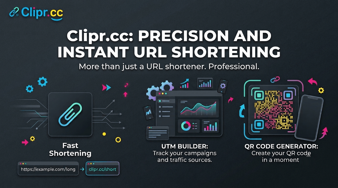 Clipr.cc hero banner short-url, utm-builder, qr-code generator
