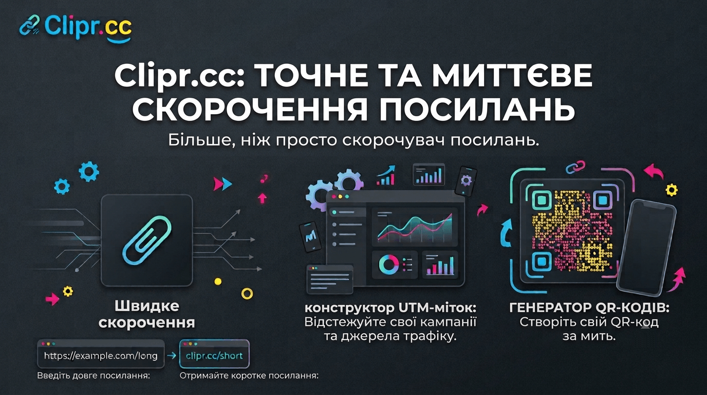 Clipr.cc hero banner short-url, utm-builder, qr-code generator