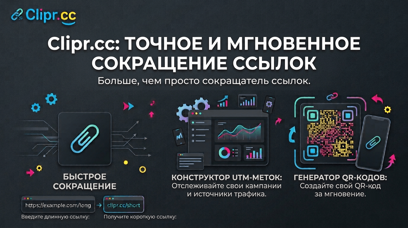 Clipr.cc hero banner short-url, utm-builder, qr-code generator